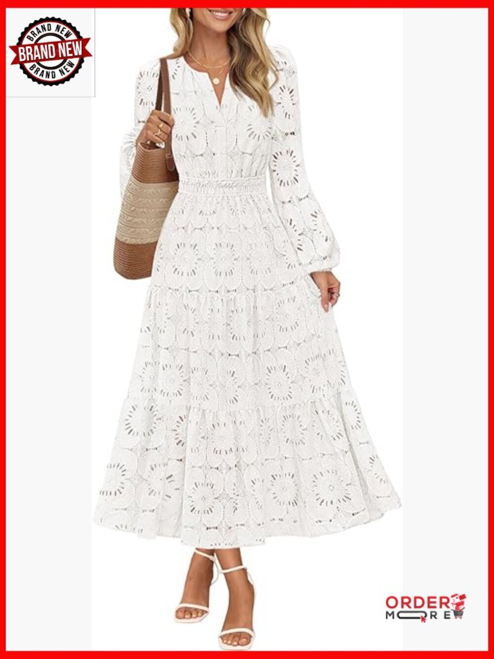 Women's Long Sleeve Floral Lace Maxi Dress Tiered Boho Wedding Guest Pockets